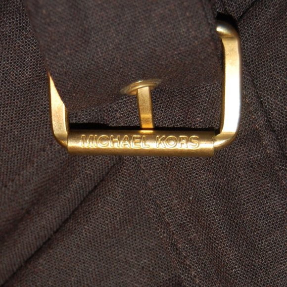 Michael Kors Women's Brown Linen/Rayon Safari Style Jacket W/Belt Size 14 - Picture 6 of 11